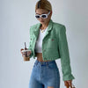 Autumn Winter Korean Gothic Kawaii Streetwear Bird Lattice Design Green Female Short Tweed Blazers Short Plaid Coat  Y11