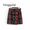 Autumn Winter  Tweed Skirt Suits Women Mini Skirt Elegant Office Lady Double Breasted Frayed Checked Plaid Blazer Casaco