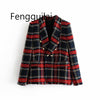 Autumn Winter  Tweed Skirt Suits Women Mini Skirt Elegant Office Lady Double Breasted Frayed Checked Plaid Blazer Casaco