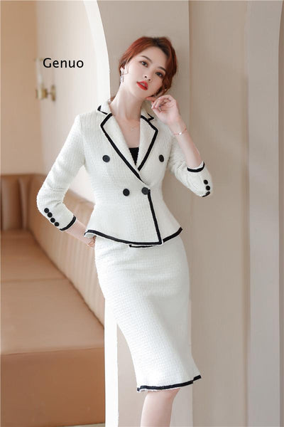 Autumn Winter Formal Women Business Suits with Skirt and Jackets Coat  Fabric OL Styles Professional Blazers