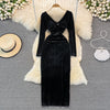 Autumn Winter Green/Black Velvet Long Dress Women Sexy V-Neck High Waist Bodycon Party Vestido Female Slim Maxi Robe Fashion