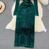 Autumn Winter Green/Black Velvet Long Dress Women Sexy V-Neck High Waist Bodycon Party Vestido Female Slim Maxi Robe Fashion