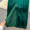 Autumn Winter Green/Black Velvet Long Dress Women Sexy V-Neck High Waist Bodycon Party Vestido Female Slim Maxi Robe Fashion