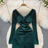 Autumn Winter Green/Black Velvet Long Dress Women Sexy V-Neck High Waist Bodycon Party Vestido Female Slim Maxi Robe Fashion