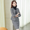 Autumn Winter Green Plaid 2 Two Piece Set Women Business Casual Skirt and Jacket Office Ladies Formal Tweed Skirt Suits
