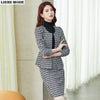 Autumn Winter Green Plaid 2 Two Piece Set Women Business Casual Skirt and Jacket Office Ladies Formal Tweed Skirt Suits
