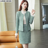 Autumn Winter Green Plaid 2 Two Piece Set Women Business Casual Skirt and Jacket Office Ladies Formal Tweed Skirt Suits