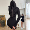 Autumn Winter Knitted Sweater Dress For Women 2022 White Black Long Sleeve Bodycon Mini Dress Casual Hooded Sweatshirt Dresses