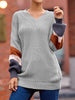 Autumn Winter Knitted Sweater Women V-neck Striped Pullover Casual Loose Lantern Sleeve Knitwear Elegant Vintage Jumpers