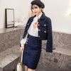 Autumn Winter Long Sleeve Jacket Coat Blazer Plaid Tweed Mini Skirt Suits Women 2 Pieces Sets Elegant Office Ladies Outerwear