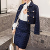 Autumn Winter Long Sleeve Jacket Coat Blazer Plaid Tweed Mini Skirt Suits Women 2 Pieces Sets Elegant Office Ladies Outerwear