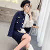 Autumn Winter Long Sleeve Jacket Coat Blazer Plaid Tweed Mini Skirt Suits Women 2 Pieces Sets Elegant Office Ladies Outerwear