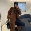 Autumn Winter Long Sleeve Suit Collar Wool Coat Black Thickened Corduroy Over the Knee Woolen Coat Women