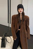 Autumn Winter Long Sleeve Suit Collar Wool Coat Black Thickened Corduroy Over the Knee Woolen Coat Women