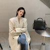 Autumn Winter Long Sleeve Suit Collar Wool Coat Black Thickened Corduroy Over the Knee Woolen Coat Women