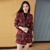Autumn Winter Blazer Set Women's Korean Elegant Long Sleeve Plaid Suit Coat+Short Skirt Two Piece Female Clothing