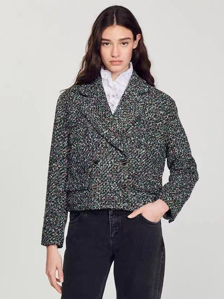 Autumn Winter SANDR* Blazer Women Elegant Temperament Tweed Jacket Female Short Suit Solid Ladies Casual Coats Tops