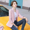 Autumn Winter Outwear Casual Jackets Female Slim Single Button Coat For Office Lady S-5XL Woman Pink Apricot Plaid Blazer