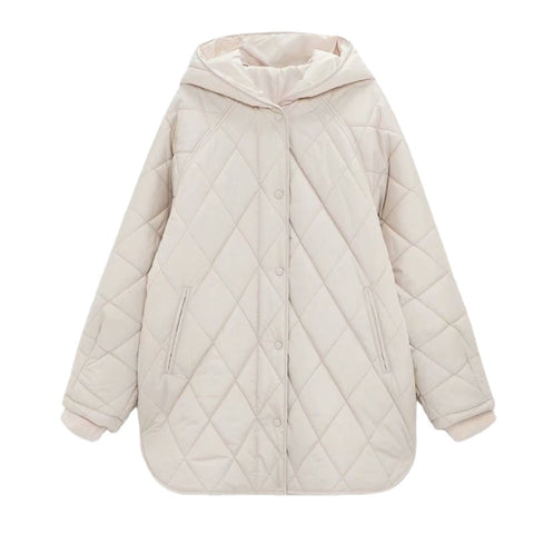 Autumn Winter Parka Coat Women Plaid Hooded Jackets Coat Casual Solid Long Sleeved Long Jacket Loose Cotton Warm Outerwear