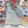 Autumn Winter Patchwork Striped Print Kawaii Sweaters Korean Style Loose Jumpers Thick Knitted Sailor Neck Y2K 90S Pullovers