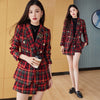 Autumn Winter Small Fragrance Plaid Ladies Two-piece Sets Tweed Double Breasted Blazer And Ladies High Waist Shorts Skirts Suits