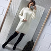 Autumn Winter Solid Knitted Cotton Sweater Dresses Women Loose O-neck Pullover Female Knitted Dress Vestidos Feminino