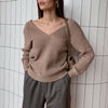 Autumn Winter Sweater Women V Neck Knitted Sweater Casual Solid Oversized Pullover Long Sleeved Warm Jumper Thicken Pull Femme