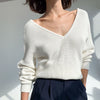 Autumn Winter Sweater Women V Neck Knitted Sweater Casual Solid Oversized Pullover Long Sleeved Warm Jumper Thicken Pull Femme