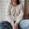 Autumn Winter Sweater Women V Neck Knitted Sweater Casual Solid Oversized Pullover Long Sleeved Warm Jumper Thicken Pull Femme