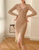 Autumn Winter Thick Slim V-neck Twist Split Solid Long Sleeve Halter Knitted Dress Wrap Hip Korean Wild Vestido Mujer
