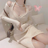 Autumn Winter Thick Slim V-neck Twist Split Solid Long Sleeve Halter Knitted Dress Wrap Hip Korean Wild Vestido Mujer