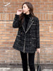 Autumn Winter Thicken Tweed Blazer Vintage Women Turn-Down Collar Double Breasted Plaid Blazer Jackets Spcling Suit Coat
