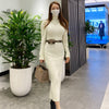 Autumn Winter Turtleneck Pullover Sweater Pencil Dress Korean High Waist Hip Back Slit Knit Long Vestidos Women Elegant Clothes