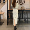 Autumn Winter Turtleneck Pullover Sweater Pencil Dress Korean High Waist Hip Back Slit Knit Long Vestidos Women Elegant Clothes