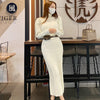 Autumn Winter Turtleneck Pullover Sweater Pencil Dress Korean High Waist Hip Back Slit Knit Long Vestidos Women Elegant Clothes
