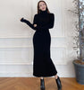 Autumn Winter Turtleneck Pullover Sweater Pencil Dress Korean High Waist Hip Back Slit Knit Long Vestidos Women Elegant Clothes