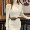 Autumn Winter Turtleneck Pullover Sweater Pencil Dress Korean High Waist Hip Back Slit Knit Long Vestidos Women Elegant Clothes