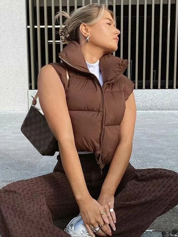 Autumn Winter Vest Women Warm Casual Short Vest Coat Lightweight Sleeveless Waistcoat Jacket Female Short Cotton Outwear Tops