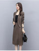 Autumn Winter Vintage Woolen Houndstooth Blazer Skirt Suits Women 2 Piece Set Plus Size Long Sleeve Blazer + Split Skirt Outfits