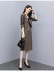 Autumn Winter Vintage Woolen Houndstooth Blazer Skirt Suits Women 2 Piece Set Plus Size Long Sleeve Blazer + Split Skirt Outfits