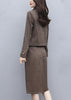 Autumn Winter Vintage Woolen Houndstooth Blazer Skirt Suits Women 2 Piece Set Plus Size Long Sleeve Blazer + Split Skirt Outfits