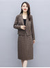 Autumn Winter Vintage Woolen Houndstooth Blazer Skirt Suits Women 2 Piece Set Plus Size Long Sleeve Blazer + Split Skirt Outfits