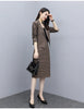 Autumn Winter Vintage Woolen Houndstooth Bussiness Work Suits Women 2 Piece Set Long Sleeve Blazer + Split Skirt Outfits