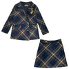 Autumn Winter Warm Wool Tweed 2 Piece Set Woman Plaid Double Breasted Long Sleeve Blazer Jacket + High Waist Mini Skirt Suit