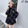Autumn Winter Warm Wool Tweed 2 Piece Set Woman Plaid Double Breasted Long Sleeve Blazer Jacket + High Waist Mini Skirt Suit
