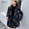Autumn Winter Warm Wool Tweed 2 Piece Set Woman Plaid Double Breasted Long Sleeve Blazer Jacket + High Waist Mini Skirt Suit
