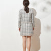 Autumn Winter Woman Tweed Vintage Two Piece Set Tassel Plaid Double Breasted Long Sleeve Blazer Jacket + Mini Skirt Elegant Suit