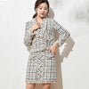 Autumn Winter Woman Tweed Vintage Two Piece Set Tassel Plaid Double Breasted Long Sleeve Blazer Jacket + Mini Skirt Elegant Suit