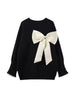Autumn Winter Women Black Kawaii Loose Sweater Bow Decoration O-neck Long Sleeve Pullover Knitted Tops Jumpers Casual Sweaters