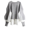 Autumn Winter Women Irregular Loose Blouses Pullover Tops Long Sleeve O Neck Casual Streetwear Grey Black Sweater Pull Femme